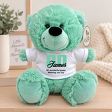 Personalised Mint Bear 23cm – 80th Birthday Shirt Message