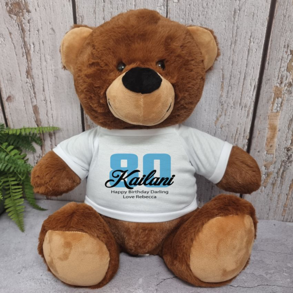 40cm Brown Bear 90th Birthday Personalised Shirt
