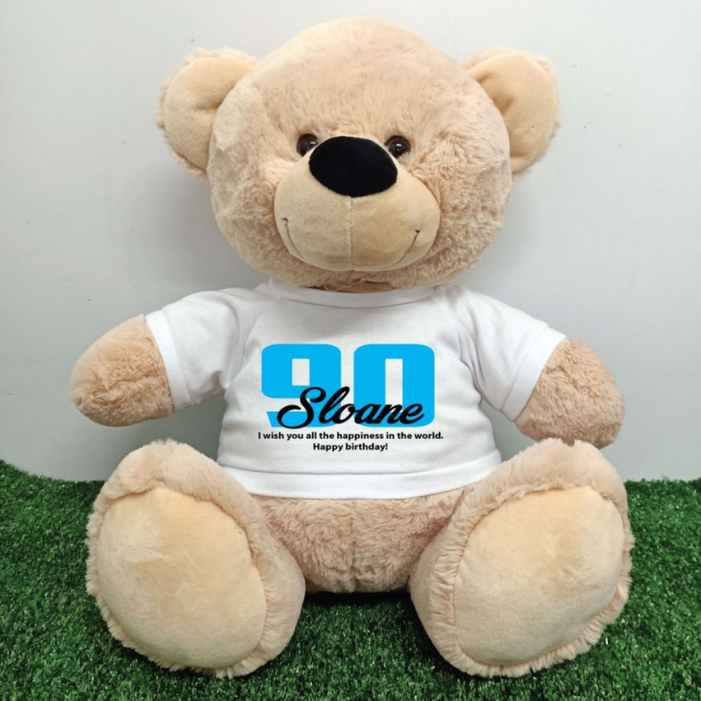 Personalised 40cm Beige Bear 90th Birthday Shirt