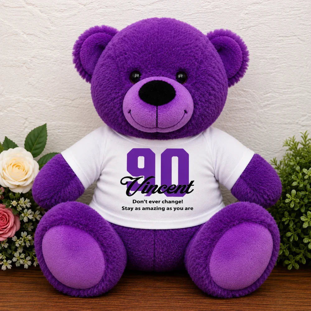 Personalised Purple Bear 40cm – 90th Birthday Shirt