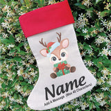 Christmas Stocking – Personalised Reindeer with Present Design