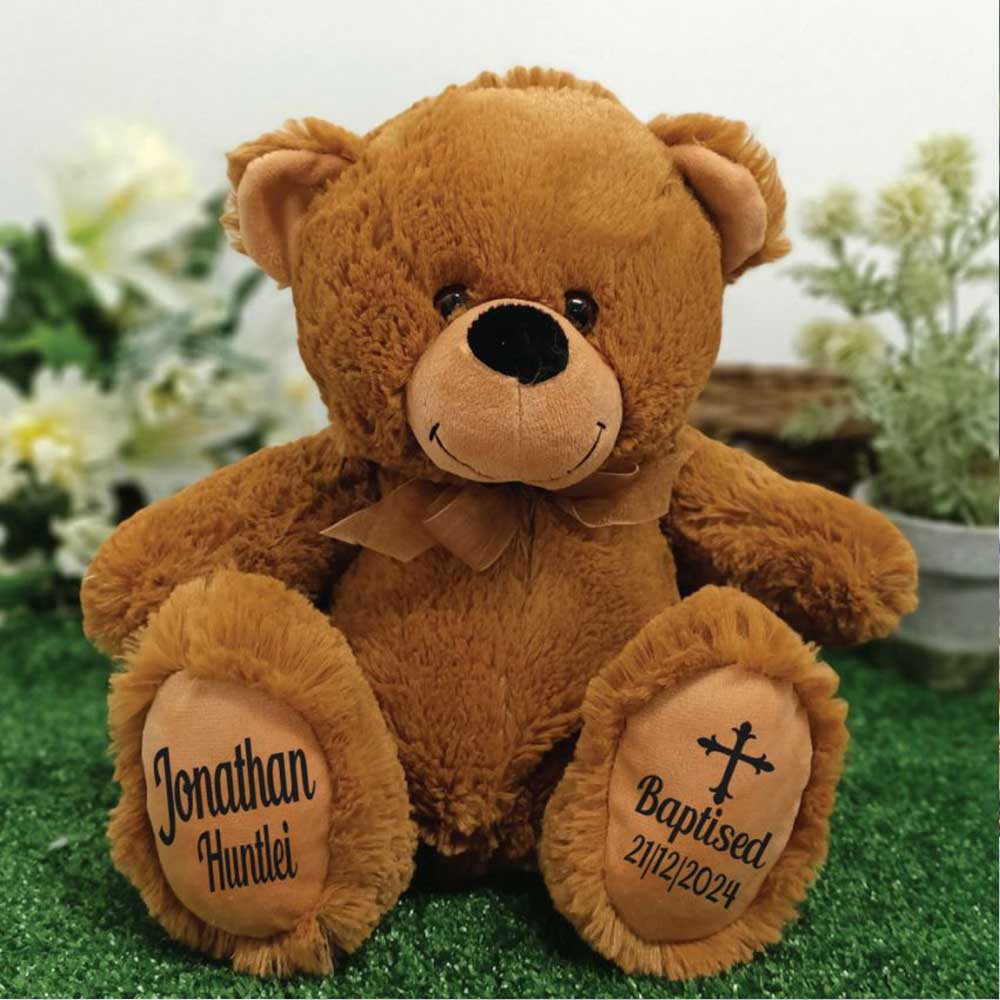 Baptism Bear Brown 30cm Personalised on Feet