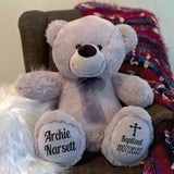 Silver Bear 30cm Baptism Personalised Message on Feet