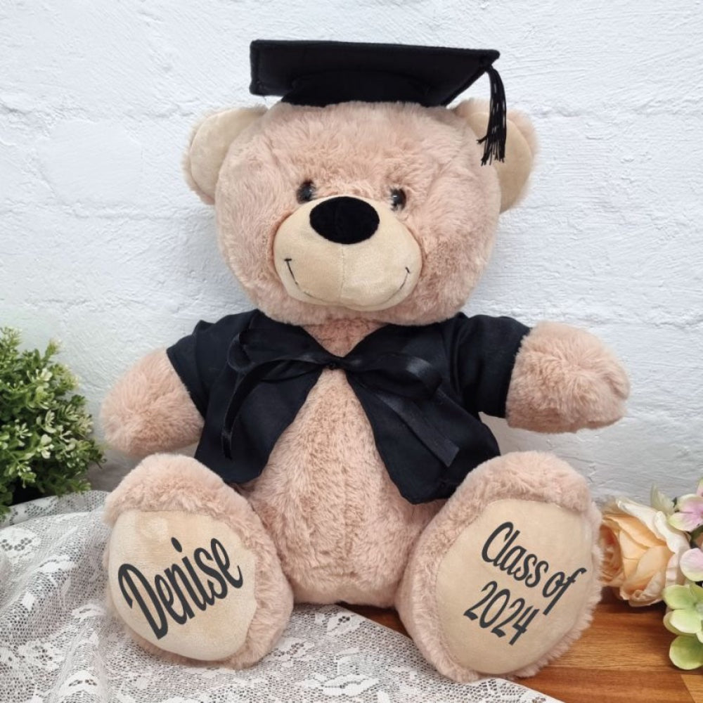 30cm Beige Bear Graduation Gift with Cap and Gown Personalised on Feet