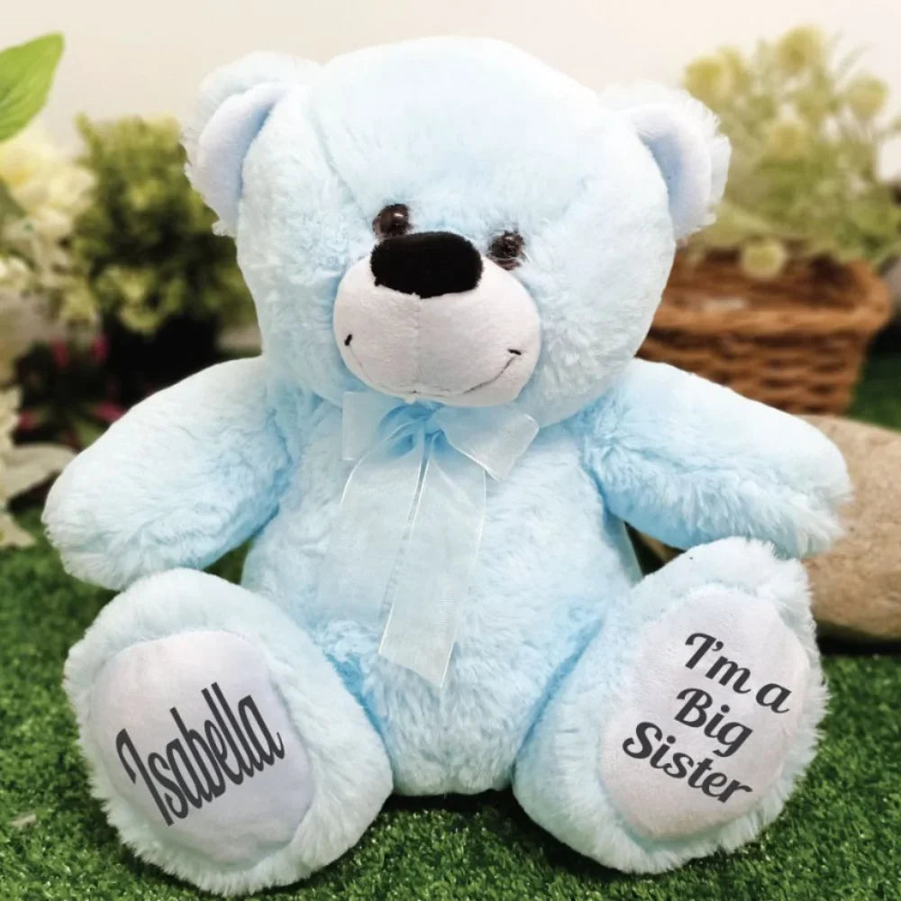 Light Blue Bear 30cm Big Sister Personalised Message on Feet