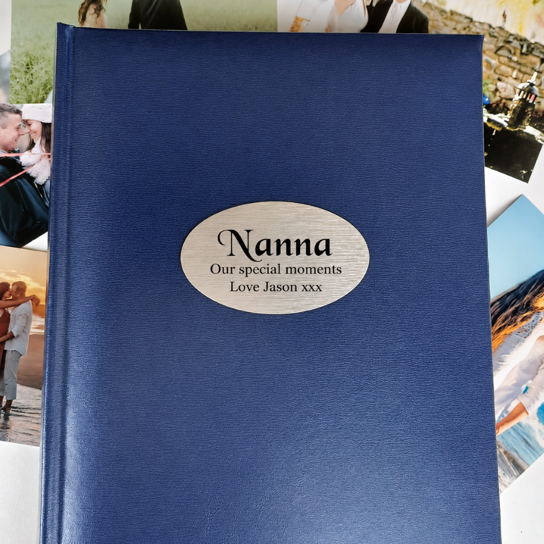 Blue Glamour Album 300 Photos with Personalised Plaque Nanna