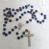 Personalised Blue Murano Rosary Beads Christening Gift Box with Plaque