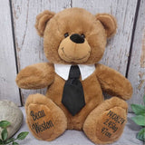 30cm Brown Bear with Black Tie for Baby Boy with Message on Feet