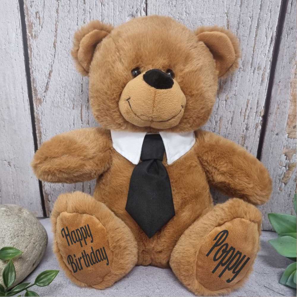 30cm Brown Bear with Black Tie Pop Gift – Message on Feet
