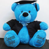 30cm Bright Blue Graduation Bear with Message on Feet