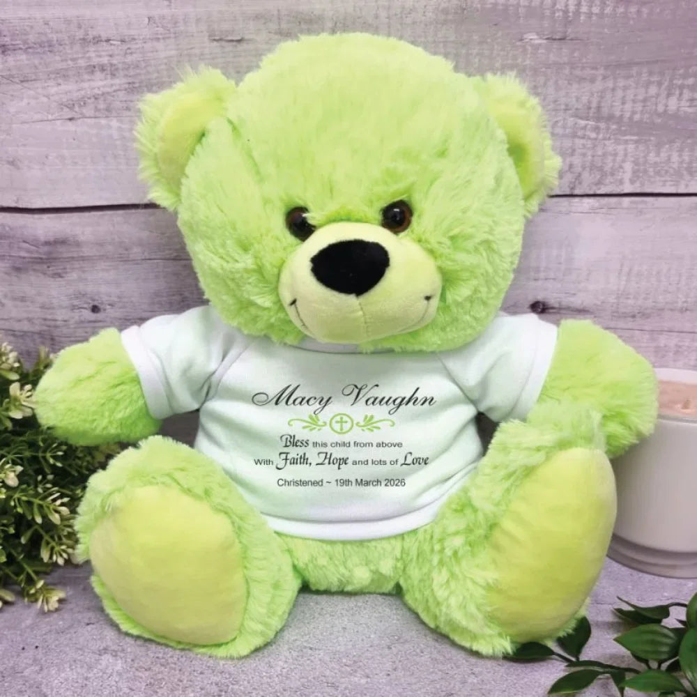 Personalised Lime Christening Teddy Bear – Special Christening Keepsake for Baby