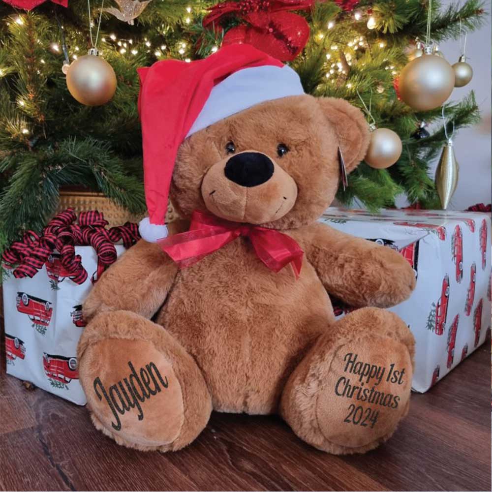 40cm Brown Bear Christmas Personalised on Feet