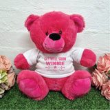 Hot Pink Bear 40cm Get Well Soon with Message on Shirt