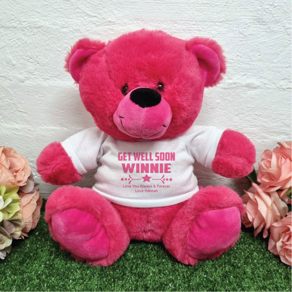 Hot Pink Bear 30cm Get Well Soon Personalised Shirt