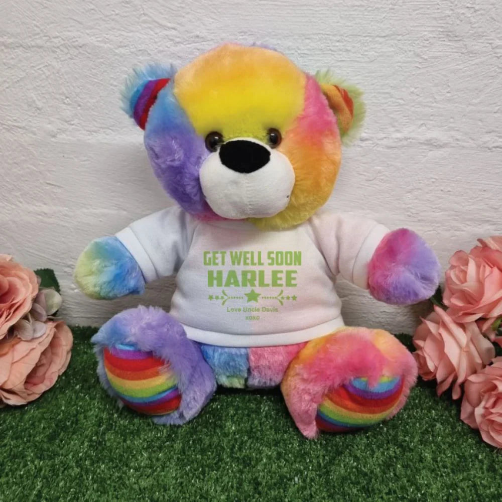 Rainbow Bear 30cm Get Well Soon Personalised Shirt