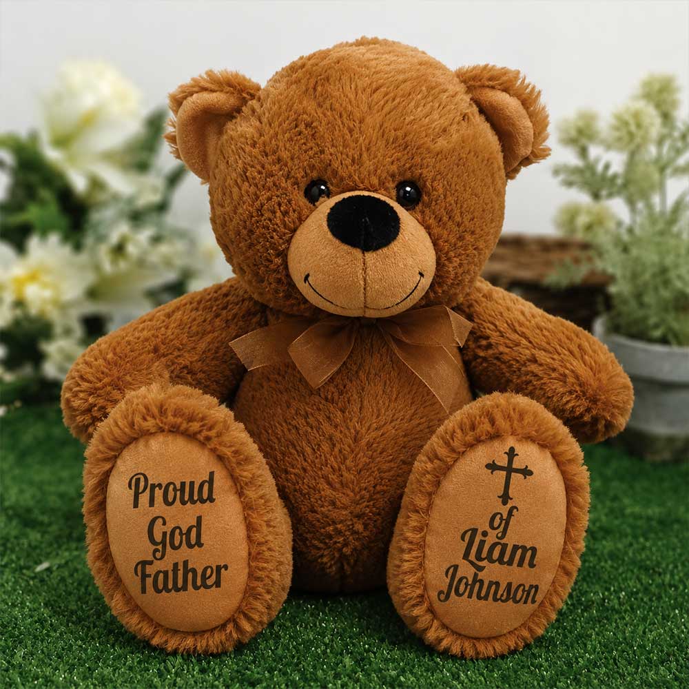 Brown Bear 30cm Godfather Personalised Message on Feet