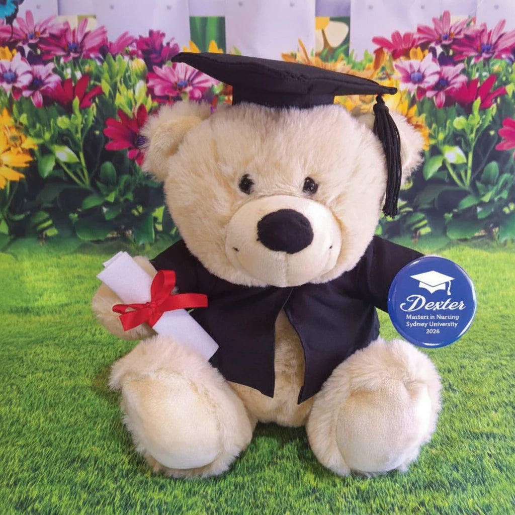 Cream Graduation Bear with Personalised Badge 23cm
