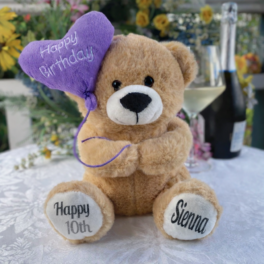 Happy Birthday Balloon Bear 25cm – 10th Birthday with Message on Feet