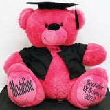 40cm Hot Pink Bear Graduation Gift with Personalised Feet Message
