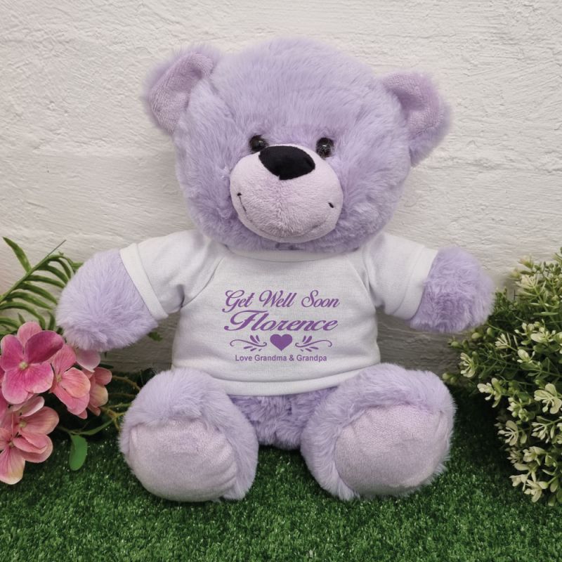 Personalised Lavender Bear 30cm Get Well Soon Shirt