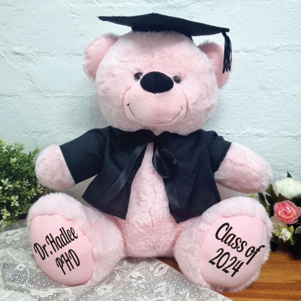 40cm Light Pink Graduation Bear with Cap and Gown – Message on Feet