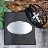 Godfather Silver Cross Stacked Bracelet Gift Box with Plaque