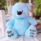Light Blue Bear 40cm New Born Baby Personalised Message on Feet