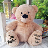 Beige Bear 30cm Baby New Born Personalised Message on Feet