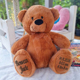 Brown Bear 40cm Naming Day Personalised Message on Feet
