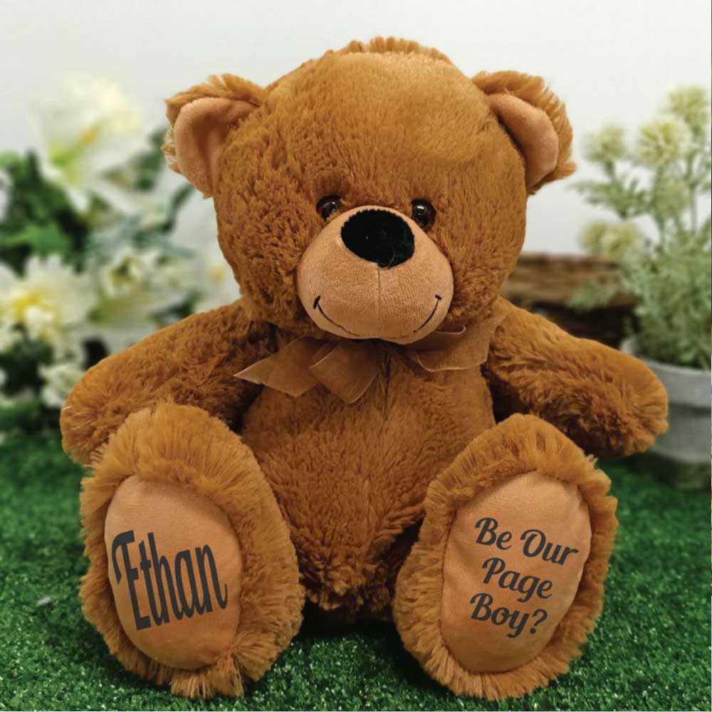 Brown Bear 30cm Ring Bearer Personalised Message on Feet
