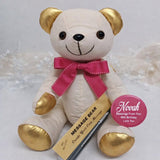 Signature Bear Gold Ears/Pink Bow 40th Birthday Personalised Badge