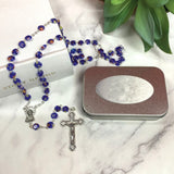 Personalised Blue Murano Rosary Beads Christening Gift Box with Plaque