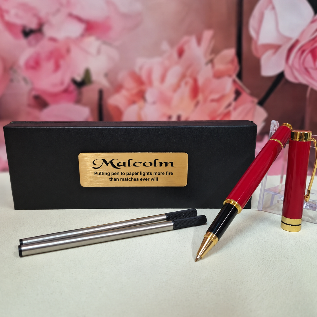 Red Ballpoint Pen Set for Godfather with Personalised Message on Plaque