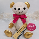 Signature Bear 100th Birthday Gold Ears/Pink Bow Personalised Badge