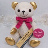 Signature Bear Teacher Gift Gold Ears/Pink Bow with Message on Badge