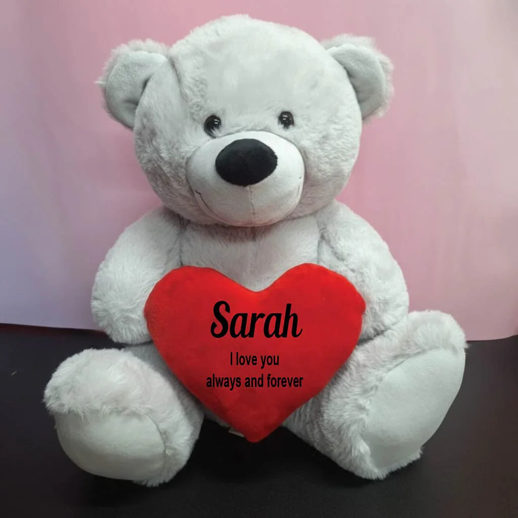 Silver Bear 40cm Valentines Day Personalised Message on Heart