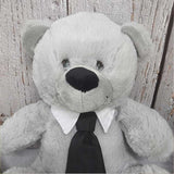 30cm Silver Bear with Black Tie Page Boy Personalised Message on Feet