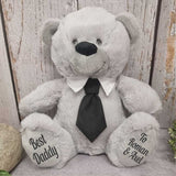 30cm Silver Bear with Black Tie for Dad – Message on Feet