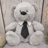 30cm Silver Bear with Black Tie Page Boy Personalised Message on Feet