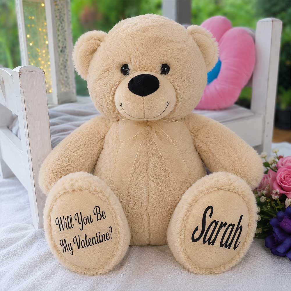 Beige Bear 30cm Valentines Day Personalised Message on Feet