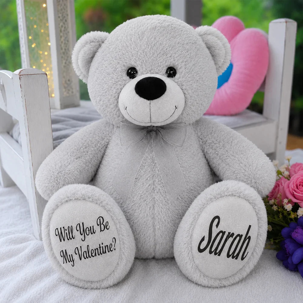 Silver Bear 30cm Valentines Day Personalised Message on Feet