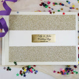 Personalised White with Gold Glitter Wedding Guest Book A5