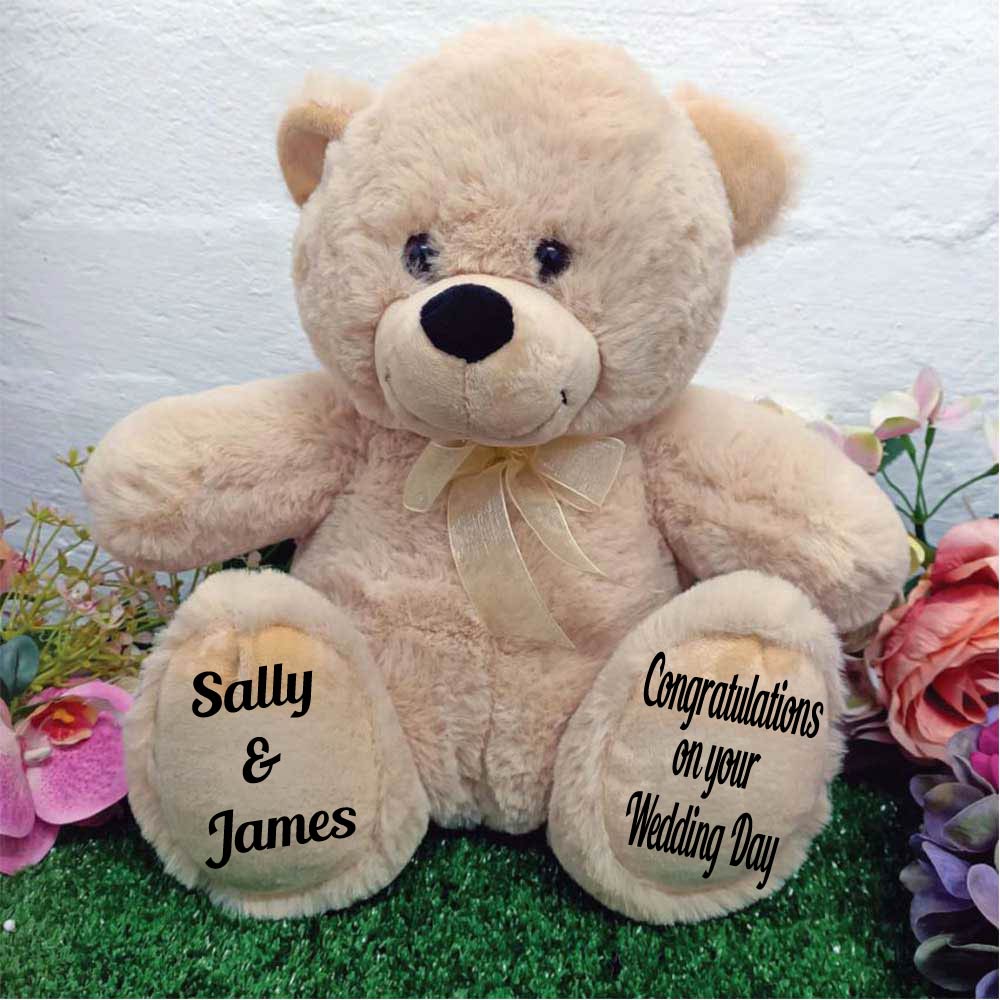 Wedding 40cm Zipper Bear with Recorder Heart and Personalised Feet Message