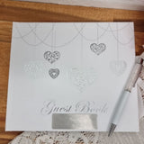 Personalised White Guest Book with Silver Hearts 22x19.5cm – 70th Birthday
