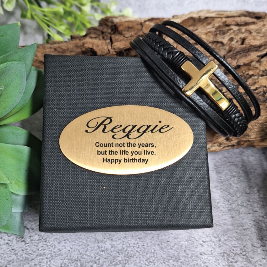 21st Birthday Gold Cross Stacked Bracelet Gift Box with Plaque