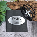 Silver Cross Stacked Bracelet for Dad Gift Box with Plaque