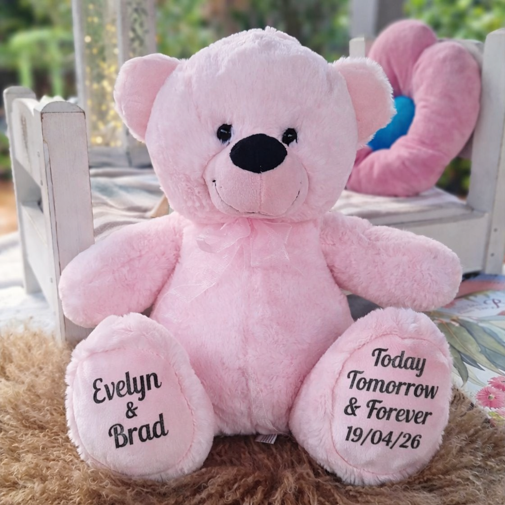 Light Pink Bear 40cm Anniversary Personalised on Feet
