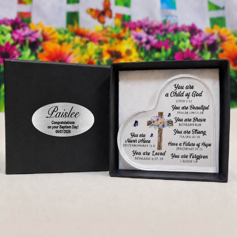 Baptism "You Are a Child of God" Christian Heart Acrylic Gift Box Personalised