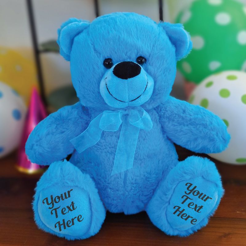 Bright Blue Bear 40cm Birthday Personalised Message on Feet