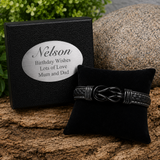 Birthday Personalised Black Knot Forever Linked Together Leather Bracelet Gift Box